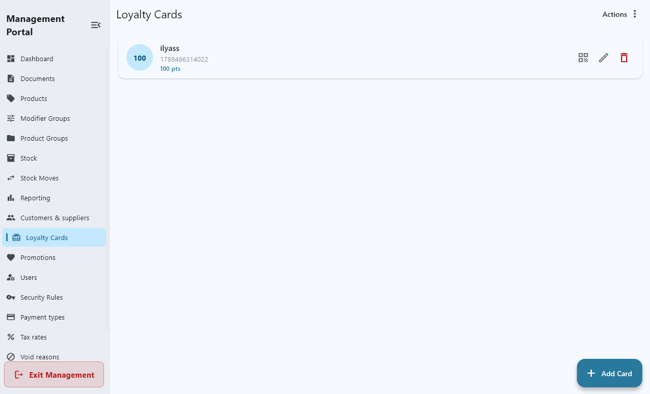 The customer loyalty screen, in French: options to manage customer loyalty programs.