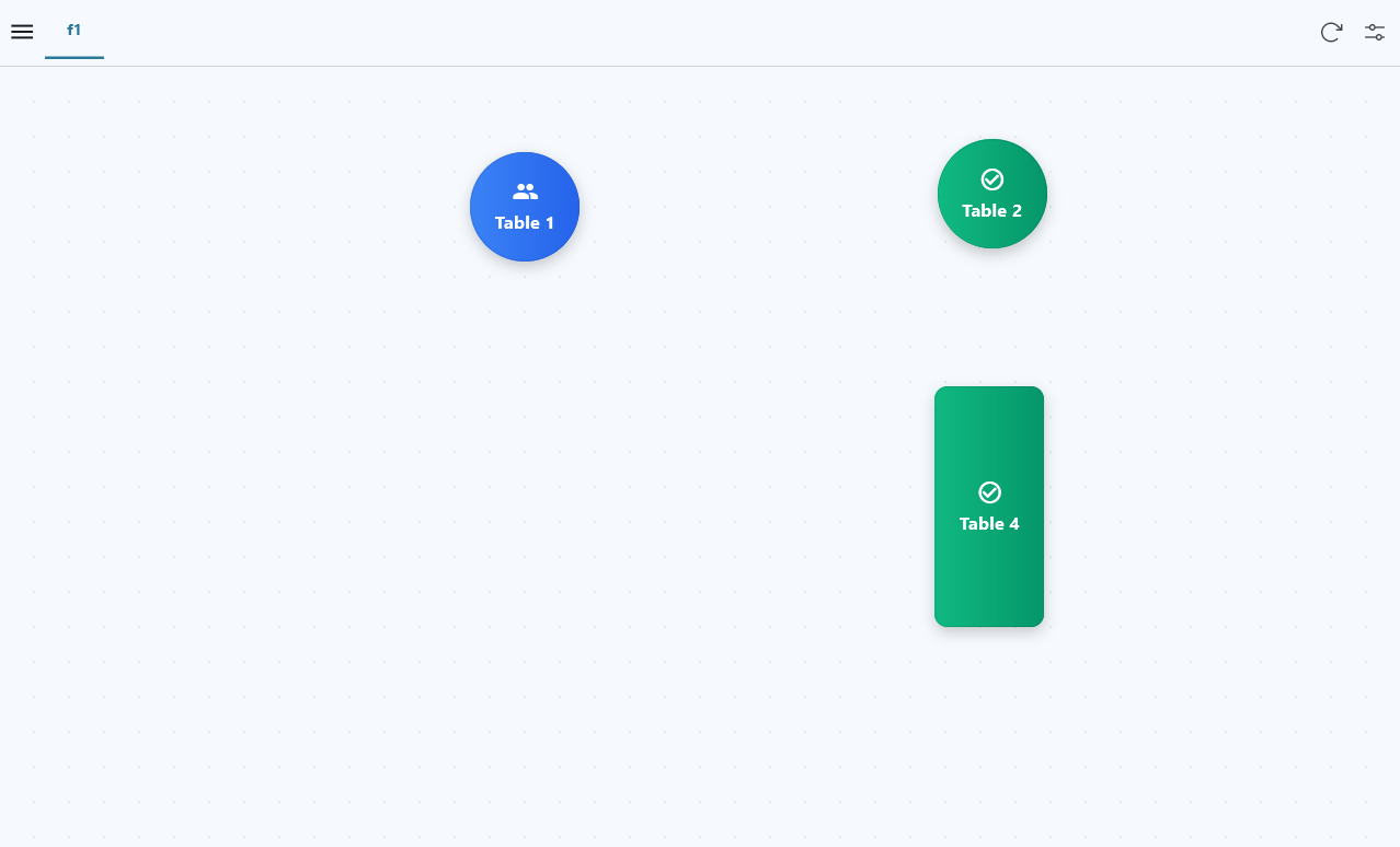 The floor plan screen, in French: options to manage tables and orders.